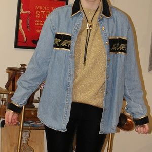 👑Gold and Black Accent Denim Button-down